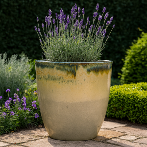 Mázas kaspó bézs sárga kék